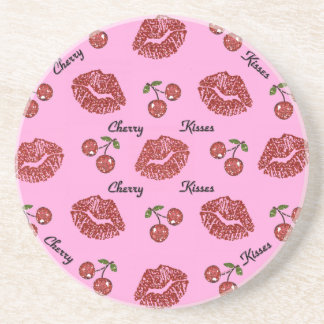 Porta-copos De Arenito Beijos de Cereja Rockabilly RAB em Rosa