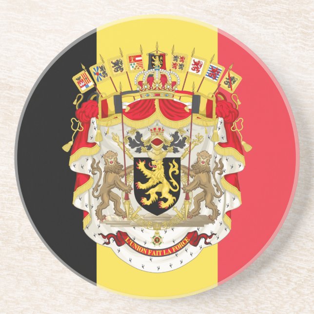 Porta-copos De Arenito Bélgica Flag & COA (Frente)