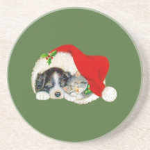 Bibelô de Bebida de Cachorrinho e Gatito de Natal