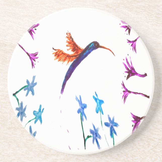 Porta-copos De Arenito Bird Art Floral Hummingbird (Frente)