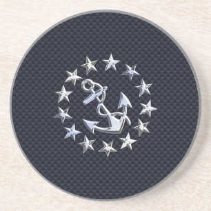 Porta-copos De Arenito Blue Carbon Style Nautical Chrome Yacht Flag Print