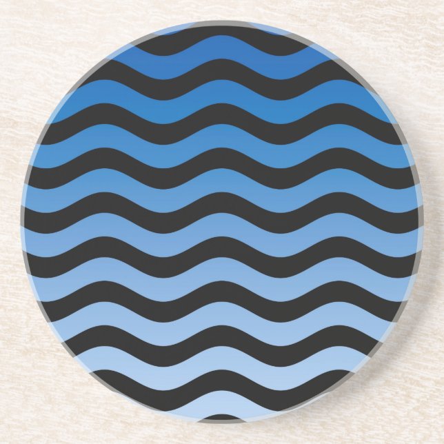 Porta-copos De Arenito Blue Hues Wavy Stripes Decor (Frente)