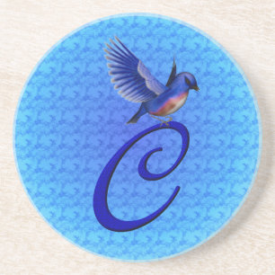 Porta-copos De Arenito Bluebird Elegante Monograma Inicial C