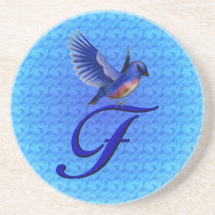 Porta-copos De Arenito Bluebird Elegante Monograma Inicial F