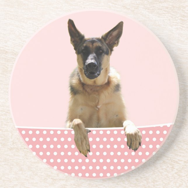 Porta-copos De Arenito Bolinhas Rosa german shepherd (Frente)