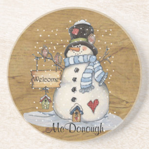 Porta-copos De Arenito Boneco de neve da arte popular no jornal velho