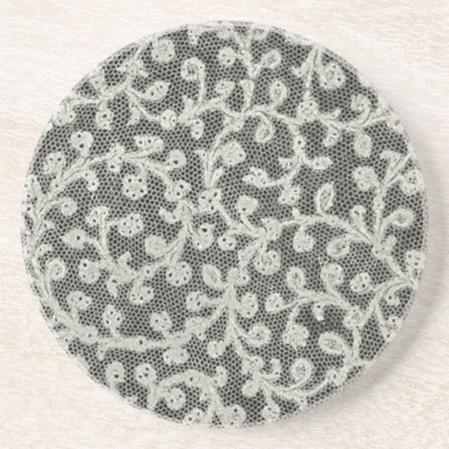 Porta-copos De Arenito Bonito Linen White Lace Antique de Casamento  (Frente)