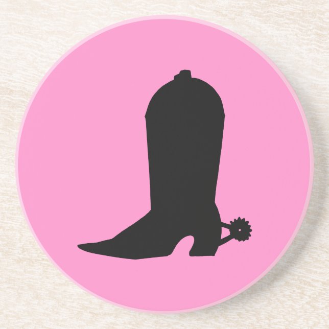 Porta-copos De Arenito Boot Silhouette Cowgirl a rosa (Frente)