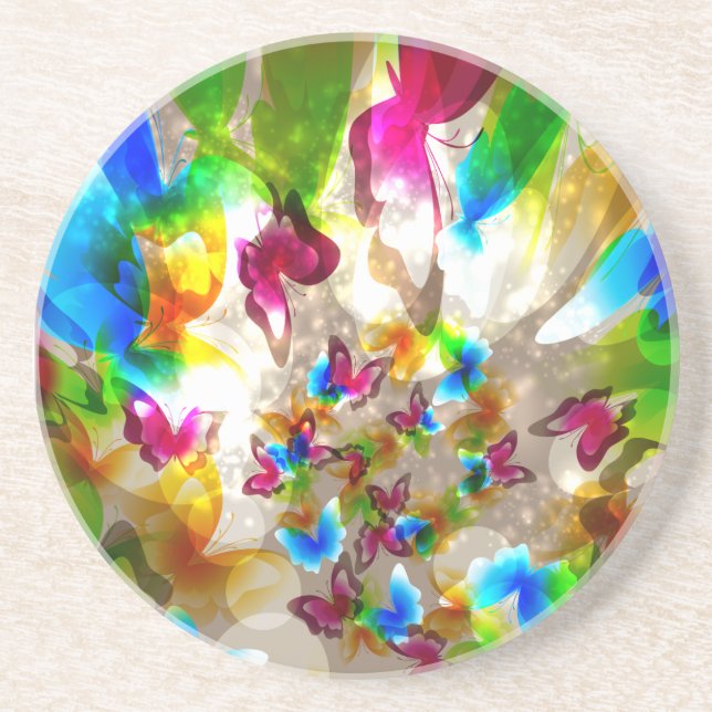 Porta-copos De Arenito Borboletas abstrato (Frente)