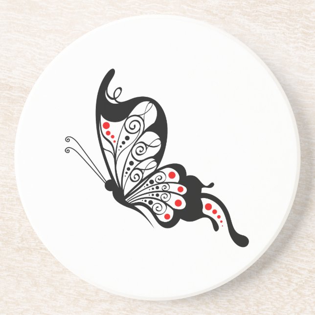 Porta-copos De Arenito Borboletas pretas 2 (Frente)
