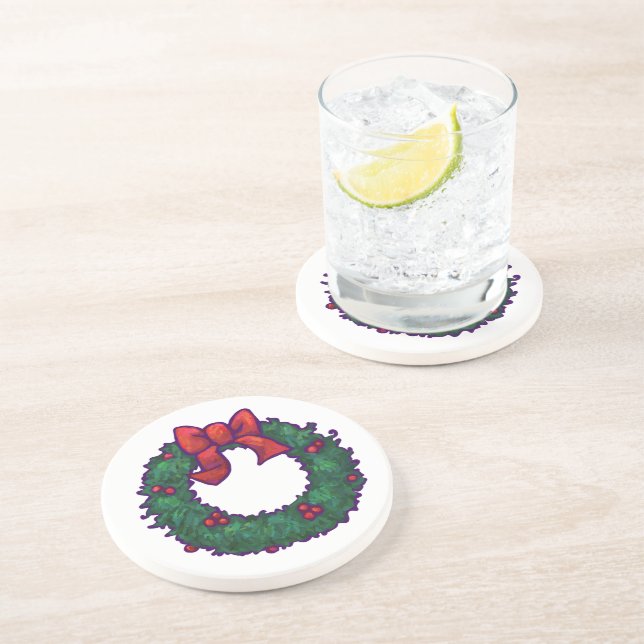 Porta-copos De Arenito Boughs de Holly (Lateral)