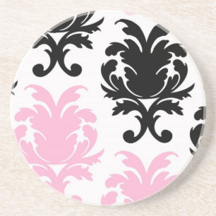 Porta-copos De Arenito branco preto rosa adorável damasco