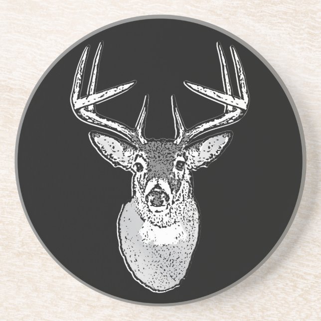 Porta-copos De Arenito Buck trophy on Black White Tail Deer (Frente)
