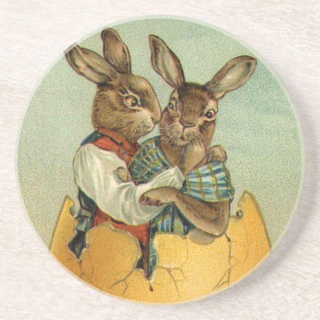 Porta-copos De Arenito Bunnies em um Ovo Dourado, Páscoa vitoriana veneno (Frente)