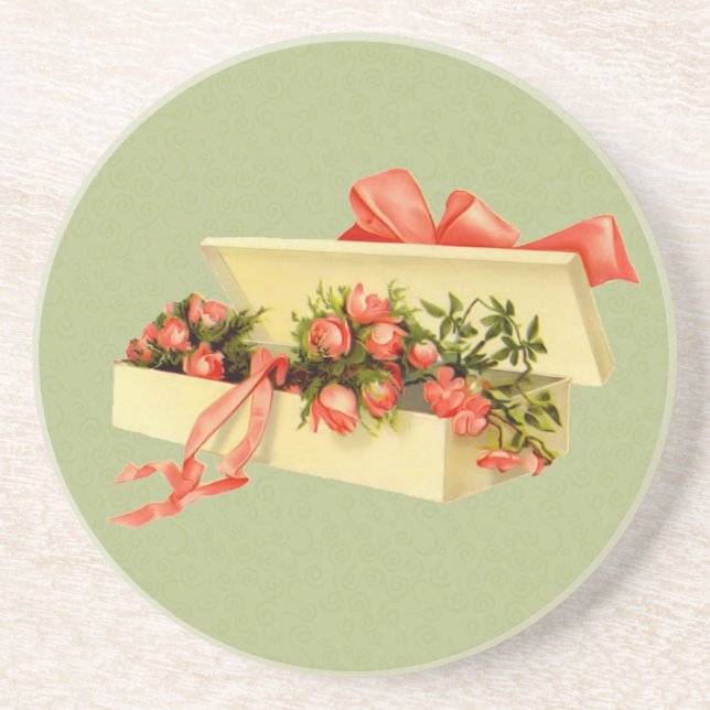 Porta-copos De Arenito Caixa De Rosas De Arte (Frente)