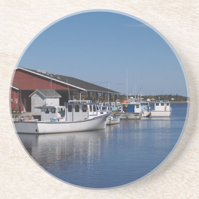 Porta-copos De Arenito Camadas de lagostas — Barcos de Pesca e Porto (Frente)