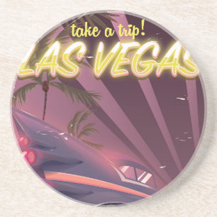 Porta-copos De Arenito Cartaz de viagem de automóvel vintage de Las Vegas