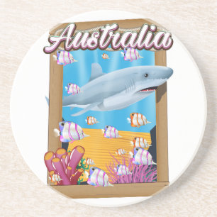 Porta-copos De Arenito Cartaz de viagem de tubarão submarino da Austrália