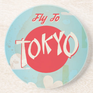 Porta-copos De Arenito Cartaz de Viagem Vintage Retro Voe para Tóquio