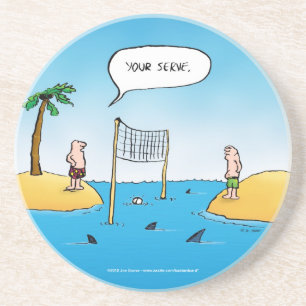 Porta-copos De Arenito Cartoon Engraçado de Voleibol de Tubarão