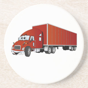 Porta-copos De Arenito Cartoon Semi Truck Red Trailer