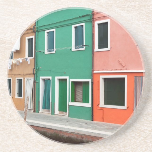 Porta-copos De Arenito Casas na beira-mar (Frente)