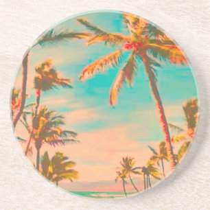 Porta-copos De Arenito Cena de praia vintage da PixDezines, baía de Mauna