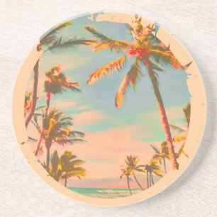Porta-copos De Arenito Cena de Praia Vintage Havaiana PixDezines