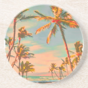 Porta-copos De Arenito Cena de Praia Vintage Havaiana PixDezines