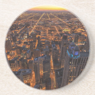 Porta-copos De Arenito Centro de Chicago no por do sol