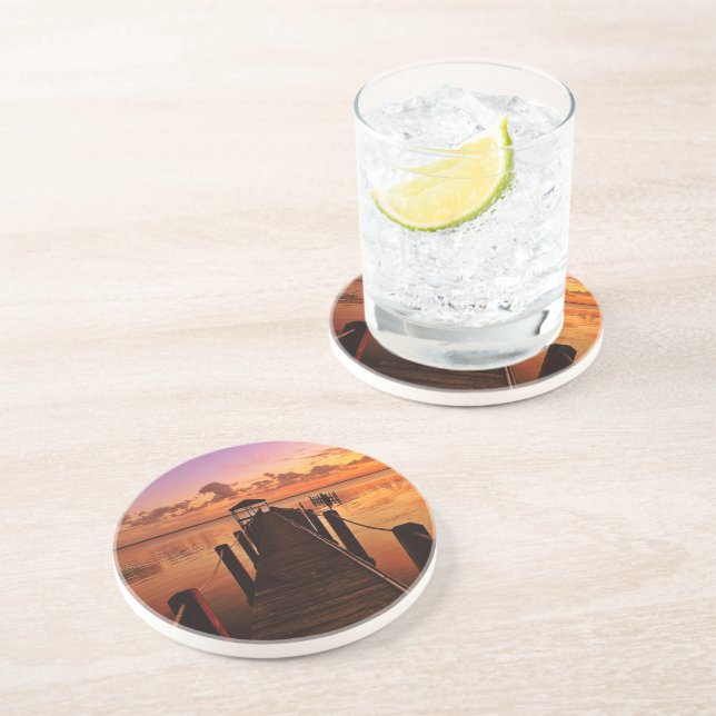 Porta-copos De Arenito Céu do por do sol (Lateral)