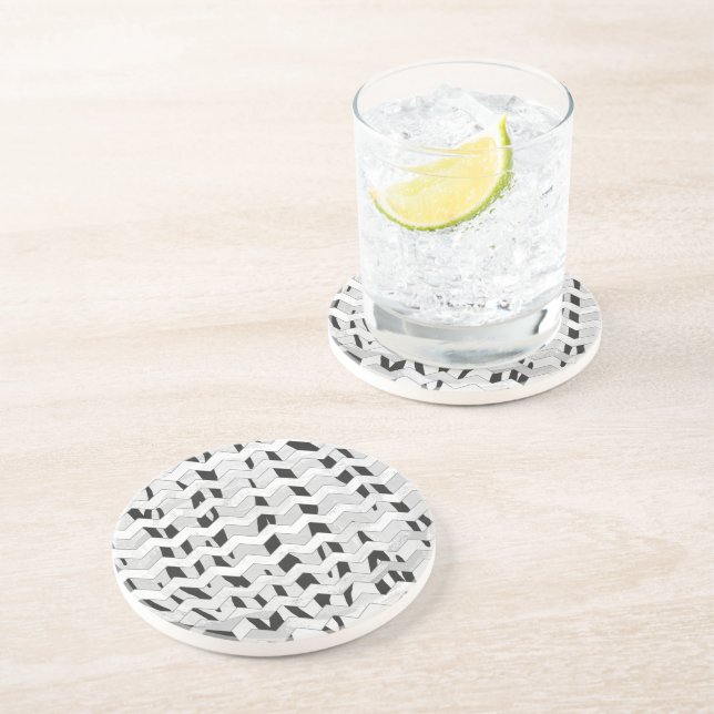 Porta-copos De Arenito Cheveron Tiger Black and White Impressão (Lateral)