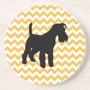 Porta-copos De Arenito Chevron Laranja Pastel Com Silhueta Schnauzer