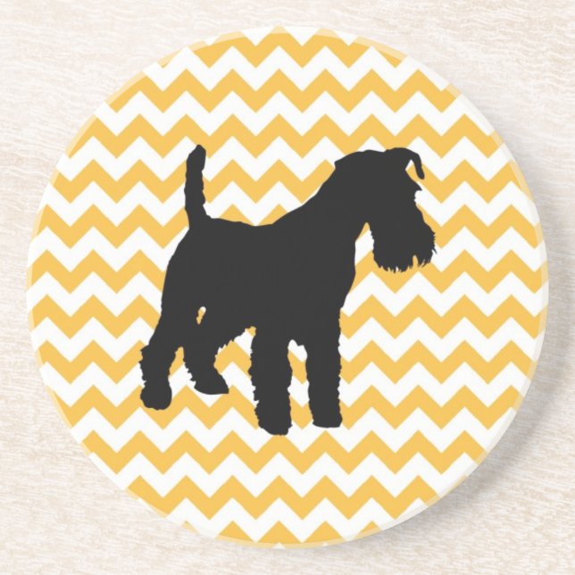 Porta-copos De Arenito Chevron Laranja Pastel Com Silhueta Schnauzer (Frente)