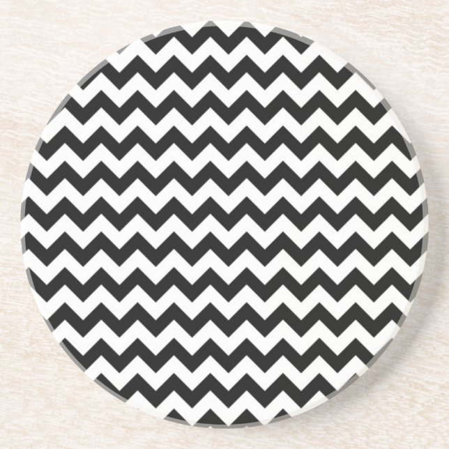 Porta-copos De Arenito Chevron Preto e Branco (Frente)