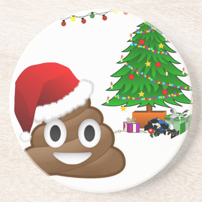 Porta-copos De Arenito christmas poo emoji (Frente)