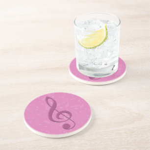 Porta-copos De Arenito Clef cor-de-rosa feminino e notas musicais