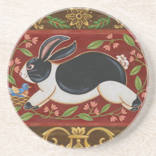 Porta-copos De Arenito Coelho Folk (Frente)