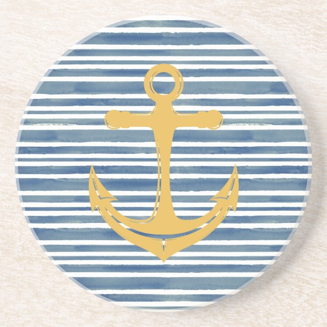 Porta copos de arenito com Dourada Ângulo Náutico  (Frente)