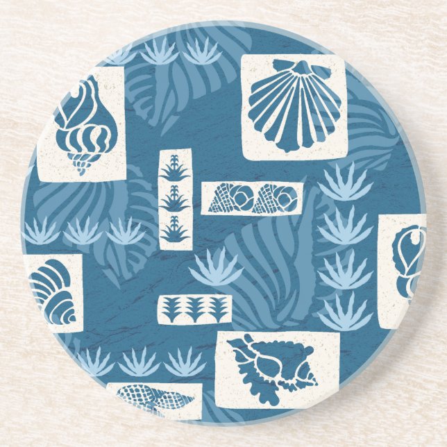 Porta-copos De Arenito Conchas Submarinas de Kua Bay no Havaí (Frente)