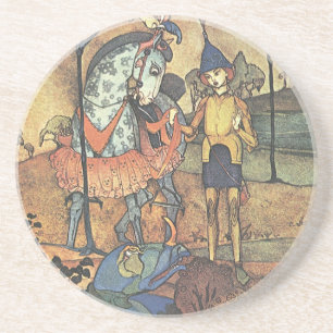 Porta-copos De Arenito Conto de Fadas Vintage, Um Cavaleiro Corajoso e Dr