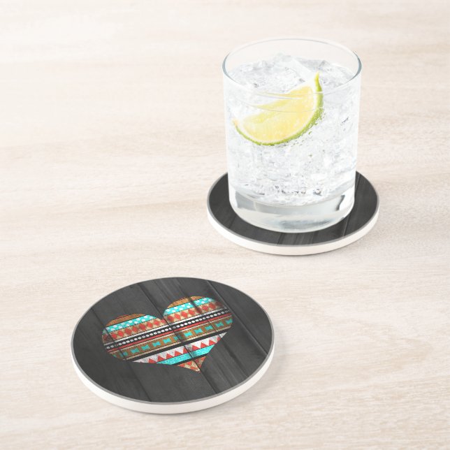 Porta-copos De Arenito Coração asteca (Lateral)