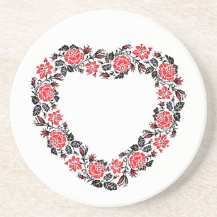 Porta-copos De Arenito Coração original de flores rosas vermelhas cruzes