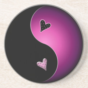 Porta-copos De Arenito coração yin yang - rosa
