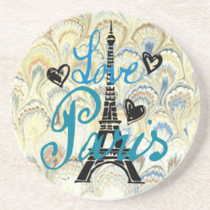 PORTA-COPOS DE ARENITO CORAÇÕES DE PARIS DO AMOR E IMPRESSÃO AZUIS PAS