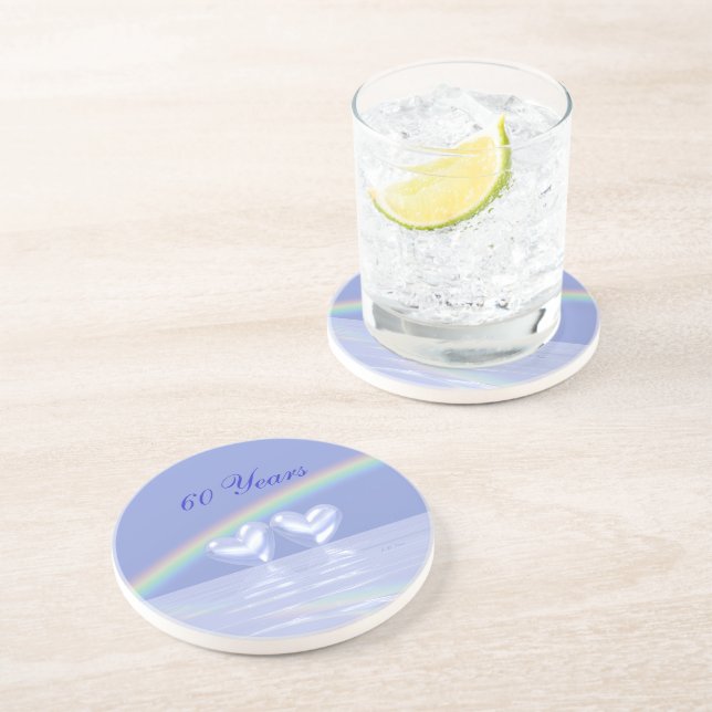 Porta-copos De Arenito Corações Diamantes do 60º Aniversário (Lateral)