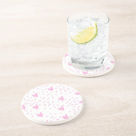 Porta-copos De Arenito Corações Rosa em Branco