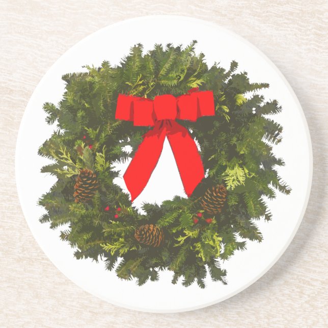 Porta-copos De Arenito Corrida de Natal com Pinos Cones e Arco Vermelho (Frente)