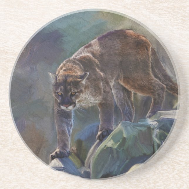 Porta-copos De Arenito Cougar Mountain Lion Big Cat Paisagem 5 (Frente)