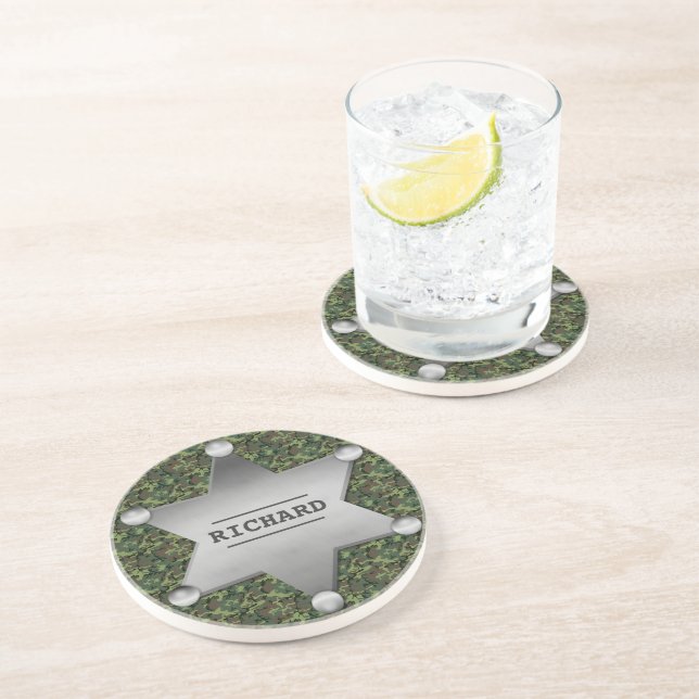 Porta-copos De Arenito Crachá de Nome do Xerife do Padrão de Camuflagem V (Lateral)